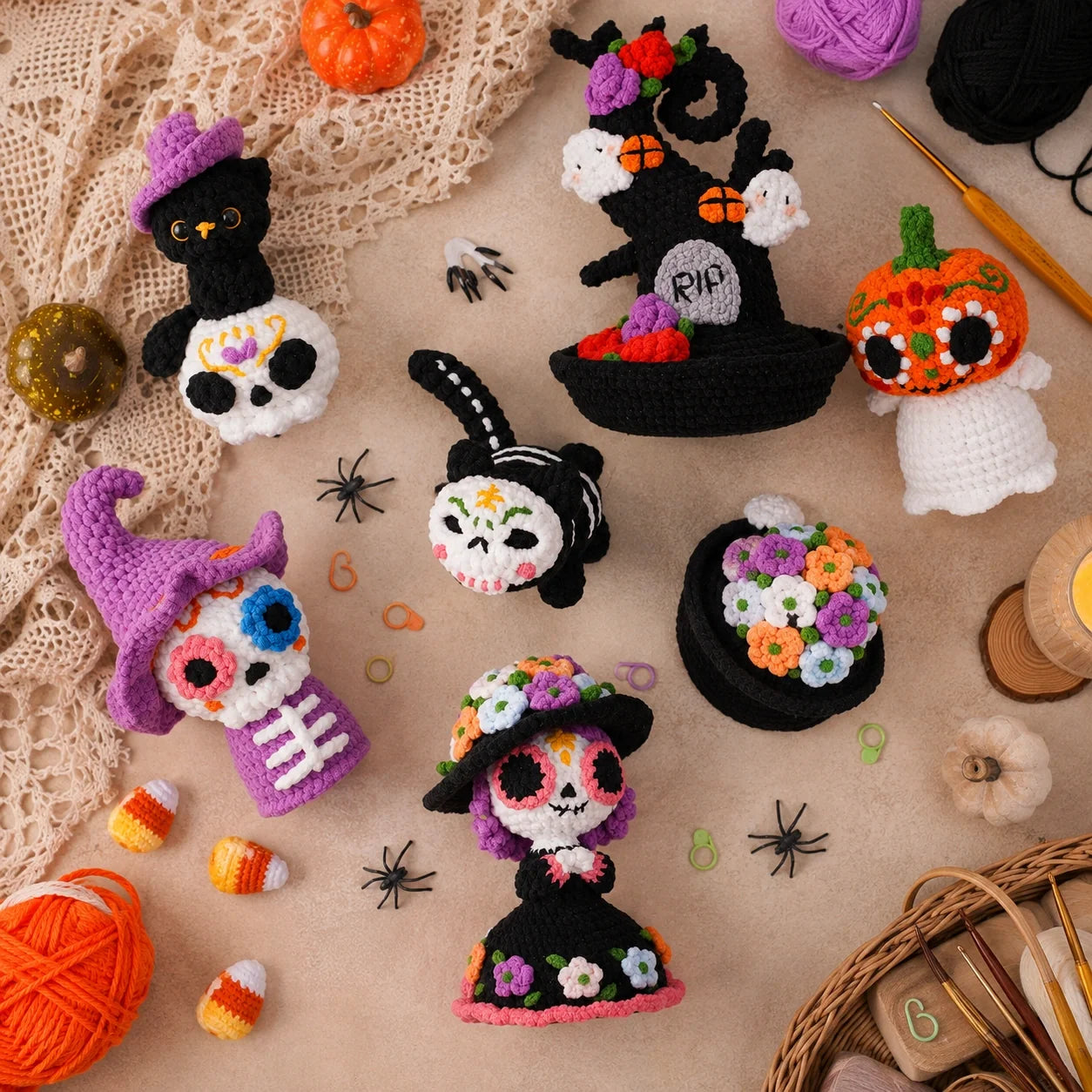 Spooky Halloween Amigurumi Crochet Pattern Set - Easy PDF, 5-6"