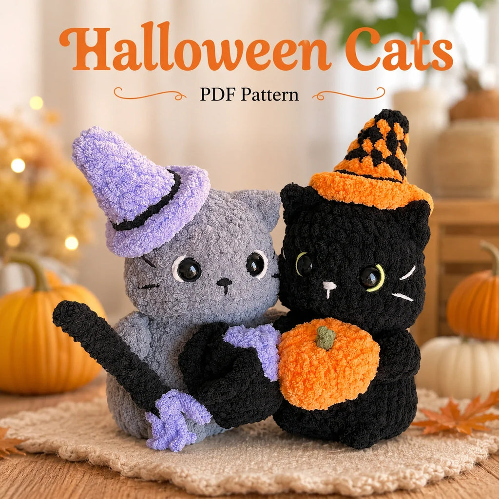 Halloween Cats Amigurumi Crochet Pattern - Beginner PDF, 7"