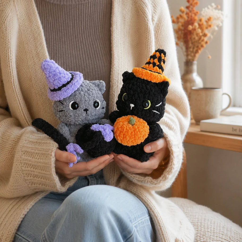 Halloween Cats Amigurumi Crochet Pattern - Beginner PDF, 7"
