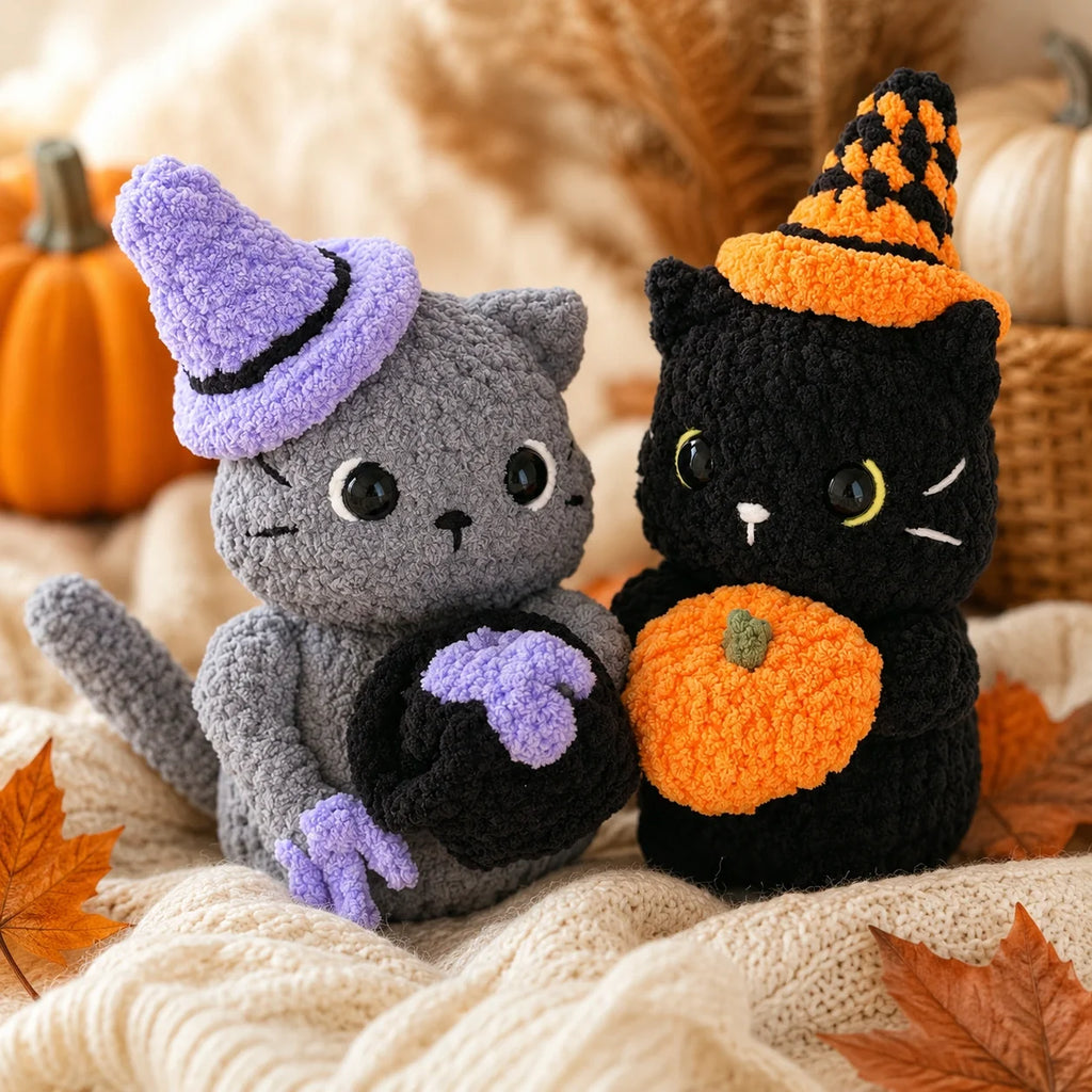 Halloween Cats Amigurumi Crochet Pattern - Beginner PDF, 7"