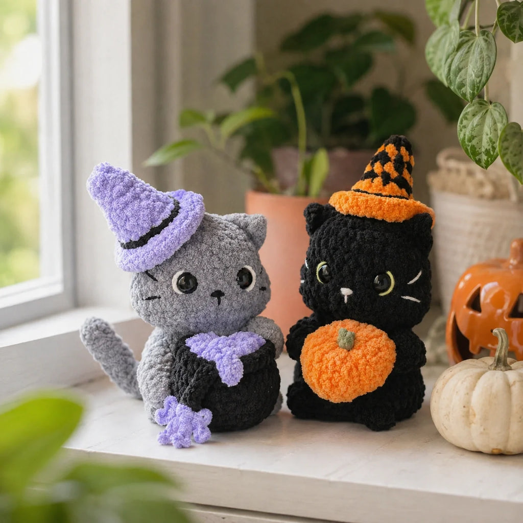 Halloween Cats Amigurumi Crochet Pattern - Beginner PDF, 7"