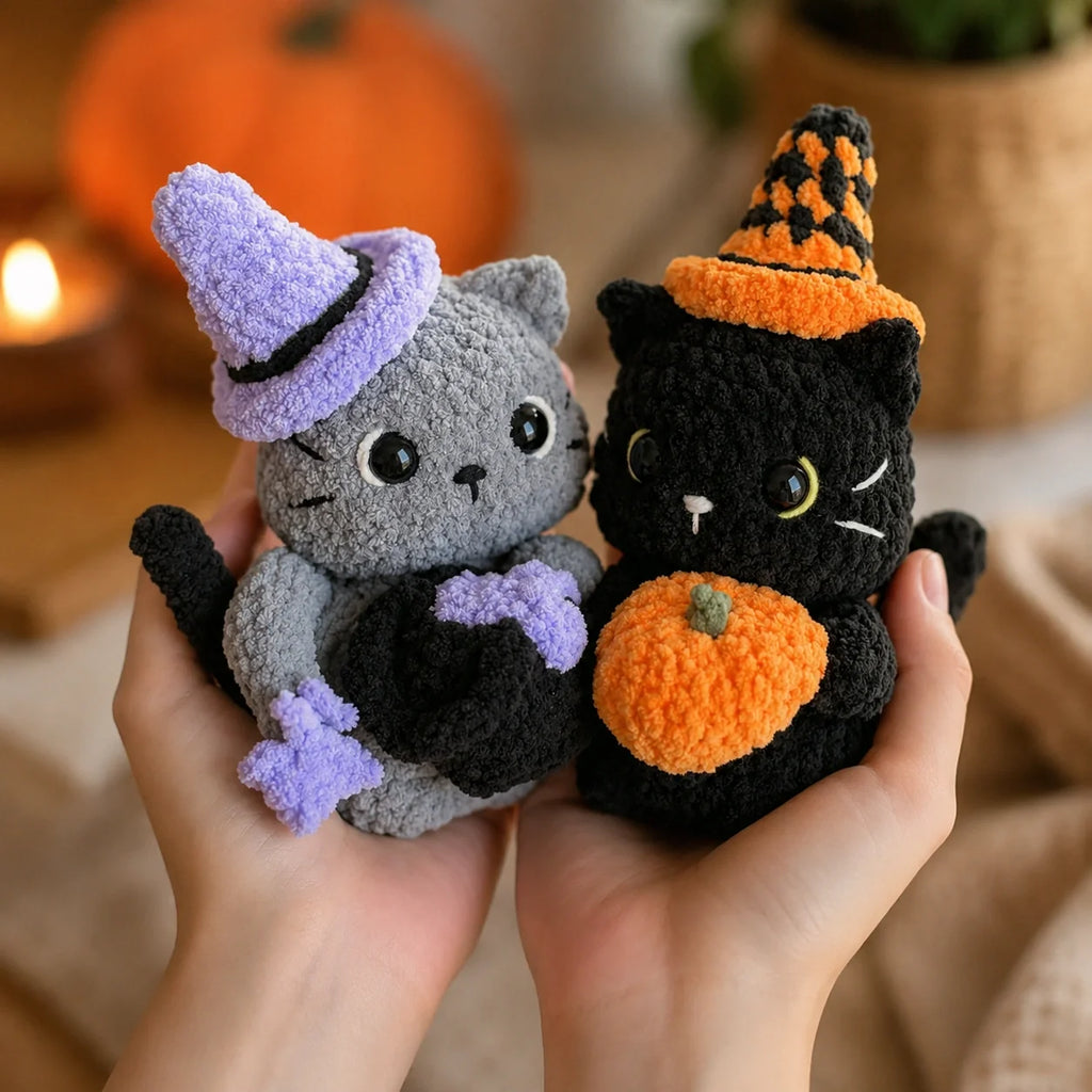 Halloween Cats Amigurumi Crochet Pattern - Beginner PDF, 7"