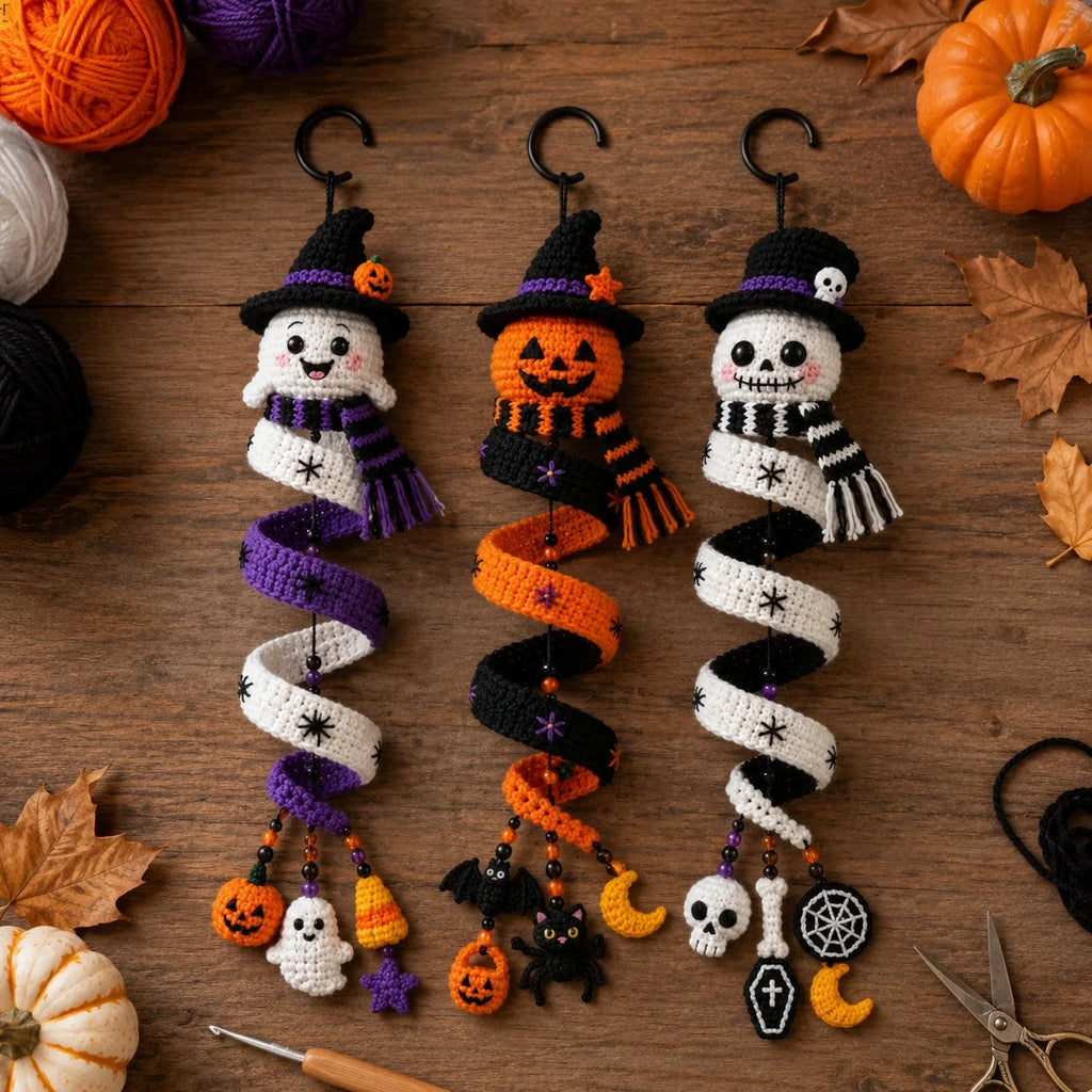 Halloween Crochet Spiral Decorations Trio Pattern 🎃👻