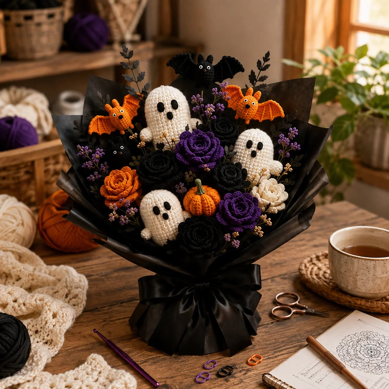 Halloween Crochet Bouquet Pattern 🎃👻 - Ghost, Bat, Pumpkin