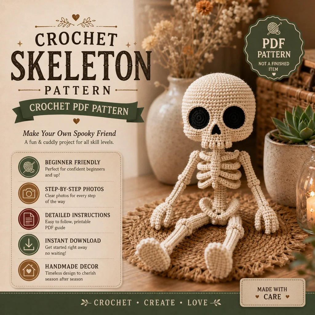 Little Skeleton Amigurumi Crochet Pattern - Halloween, 30cm