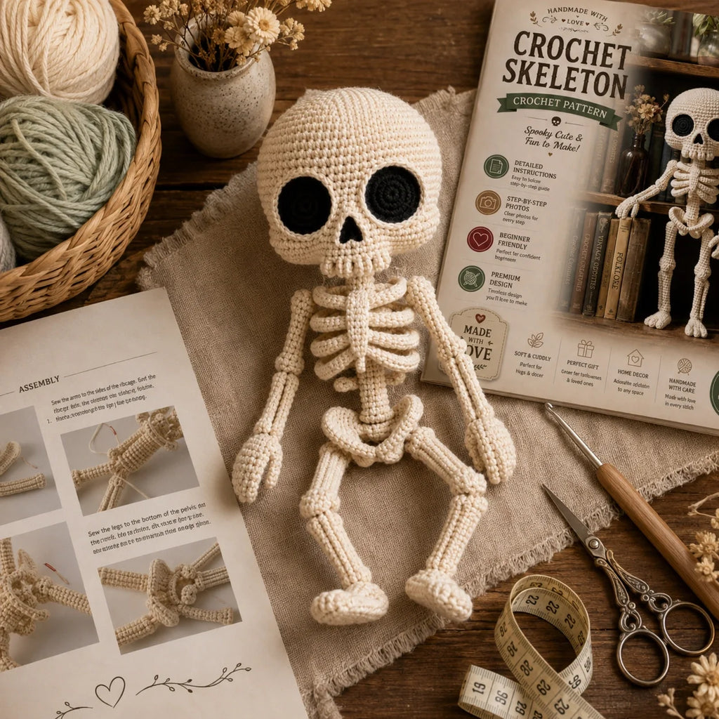 Little Skeleton Amigurumi Crochet Pattern - Halloween, 30cm
